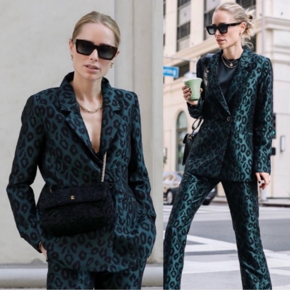 Anine Bing Madeleine Emerald Leopard Jacquard Blazer size XS